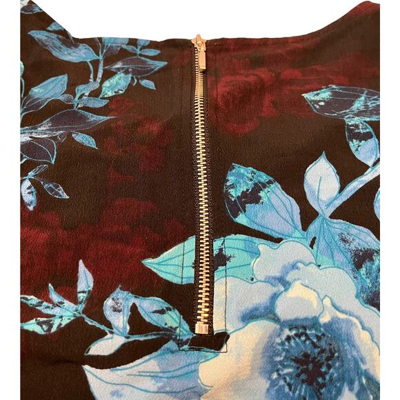 7TH AVENUE DESIGN STUDIO TUNIC BLOUSE, WOMENS, L, BLUE CRANBERRY BLACK FLORAL - Picture 6 of 11